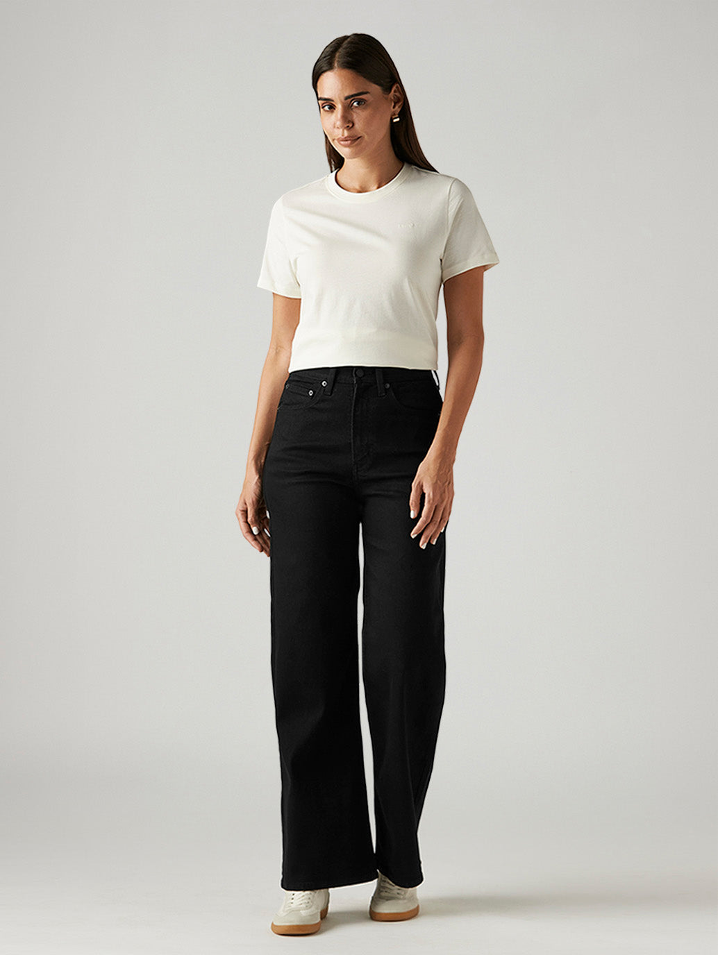 Women's Black Ribcage Wide Leg Fit High Rise Jeans - Front View