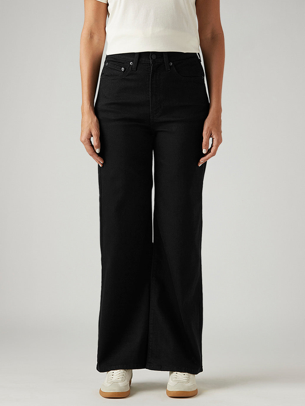 Women's Black Ribcage Wide Leg Fit High Rise Jeans - Front View