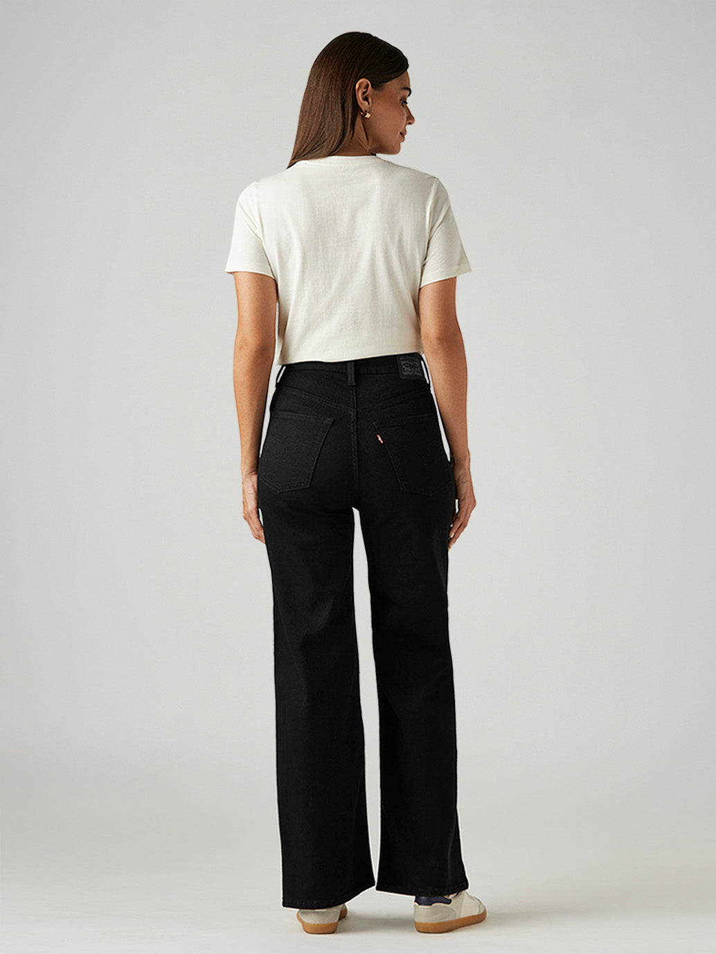 Women's Black Ribcage Wide Leg Fit High Rise Jeans - Back View