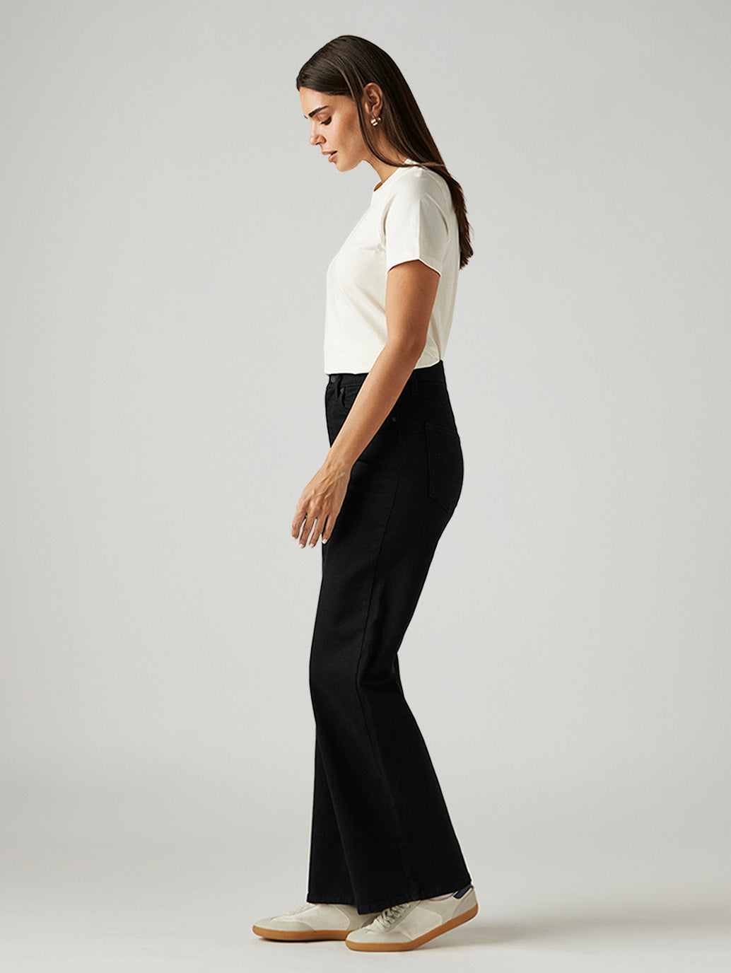 Women's Black Ribcage Wide Leg Fit High Rise Jeans - Side View