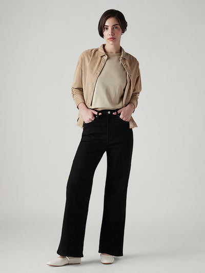 Women's Black Ribcage Wide Leg Fit High Rise Jeans-image-36