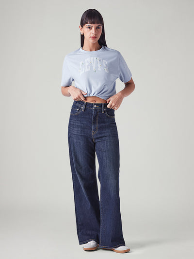Women's Dark Blue Ribcage Wide Leg Fit High Rise Jeans-image-37