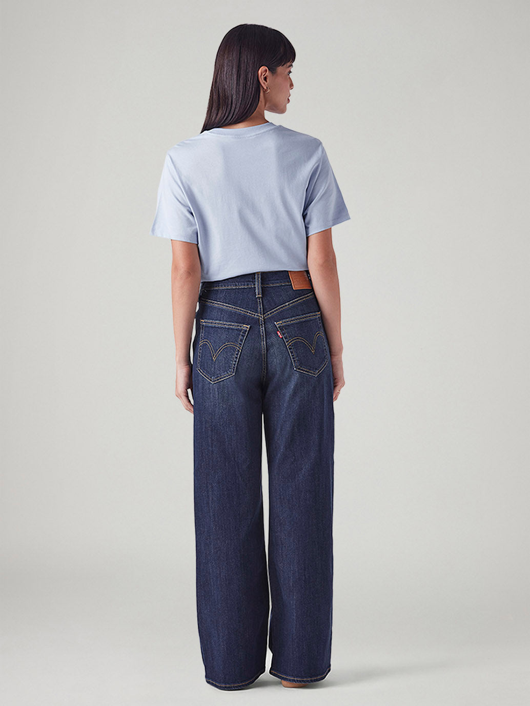 Women's Dark Blue Ribcage Wide Leg Fit High Rise Jeans - Back View