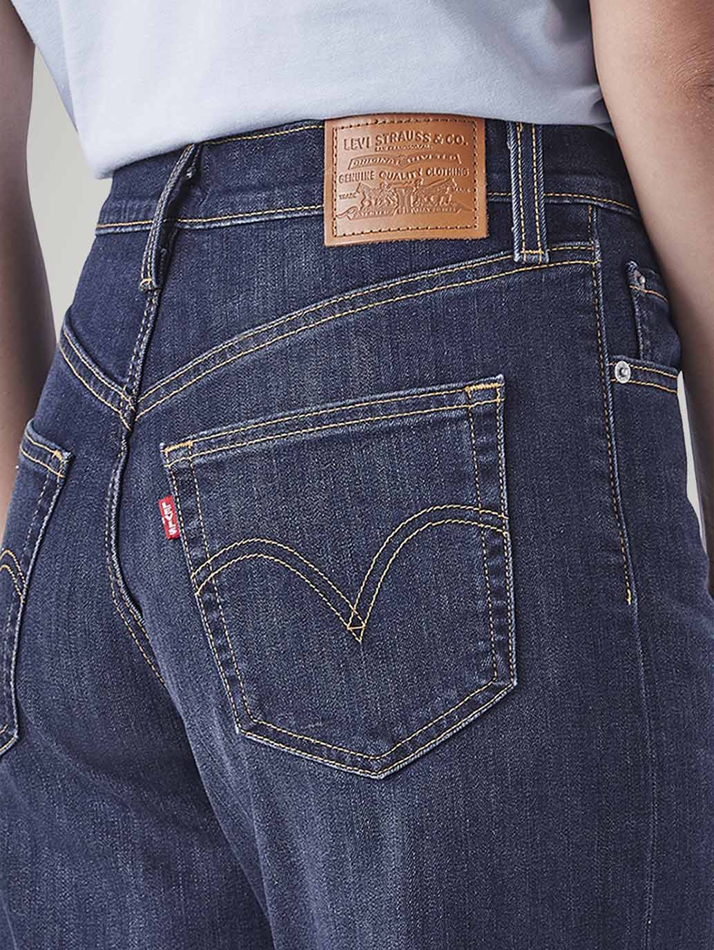 Women's Dark Blue Ribcage Wide Leg Fit High Rise Jeans - Detail View
