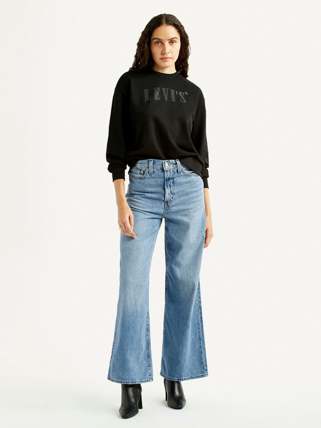Women's Light Blue Ribcage Wide Leg Fit High Rise Jeans