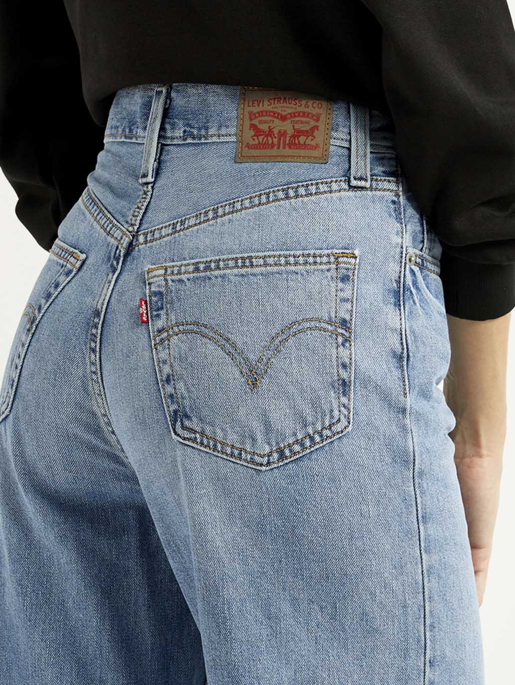 Women's Light Blue Ribcage Wide Leg Fit High Rise Jeans - Detail View