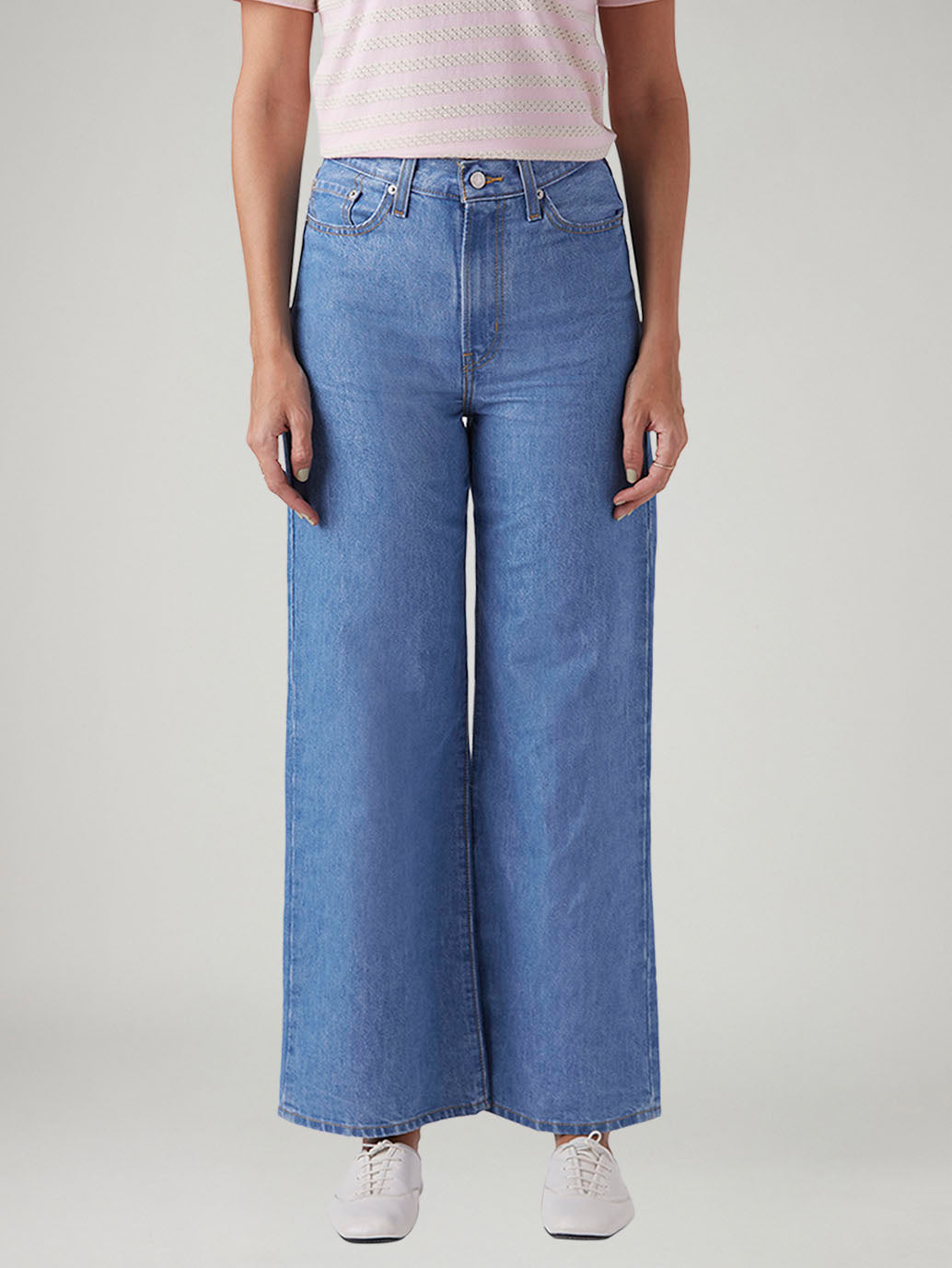 Women's Blue Ribcage Wide Leg High Rise Jeans - Front View