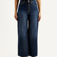 Women's Tinted Navy Blue Ribcage Wide Leg Fit High Rise Jeans - Front View