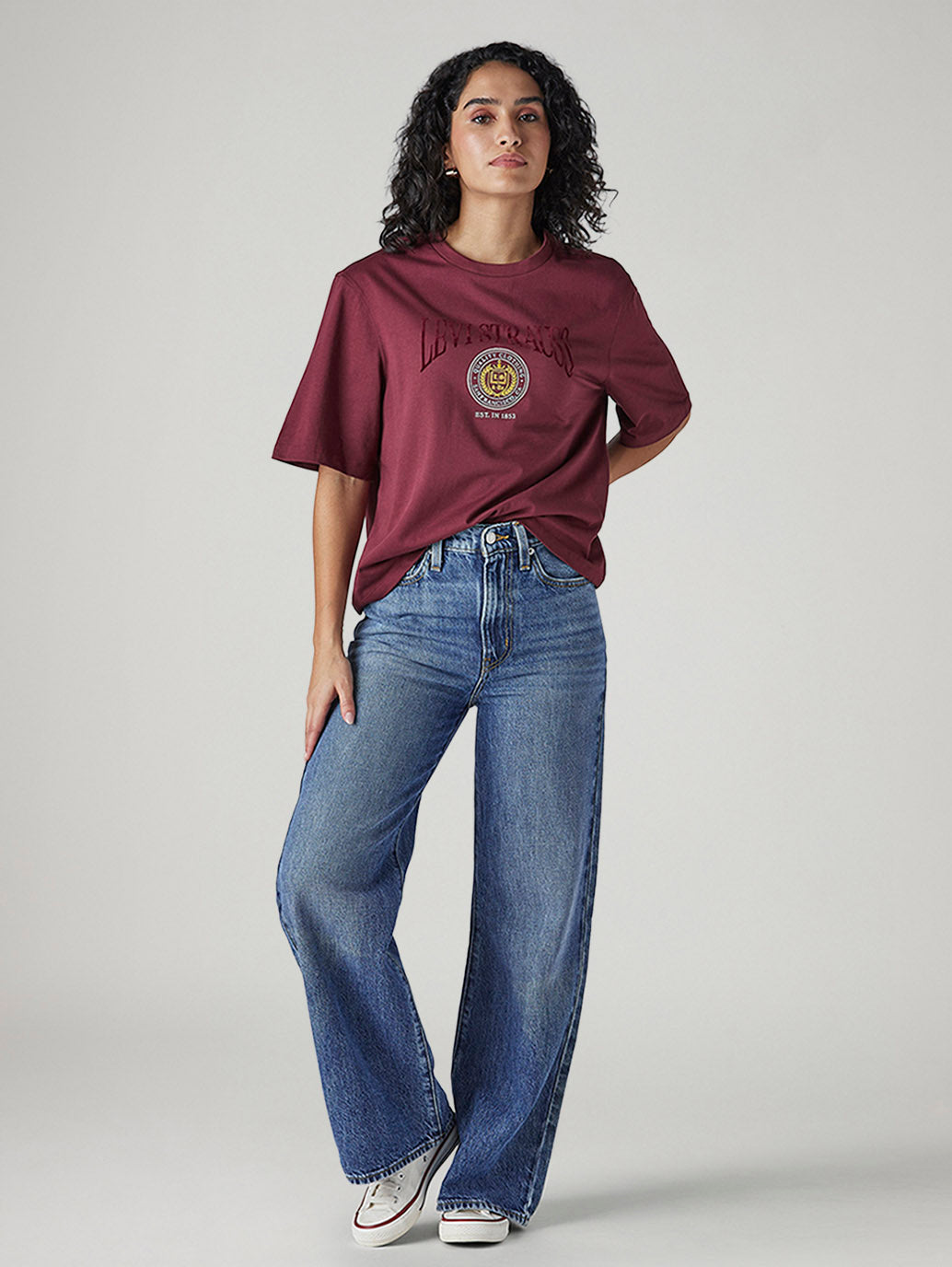 Women's Med Indigo Ribcage Wide Leg Fit High Rise Jeans