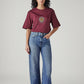 Women's Med Indigo Ribcage Wide Leg Fit High Rise Jeans - Front View