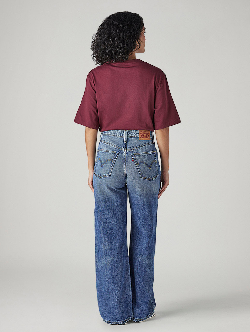 Women's Med Indigo Ribcage Wide Leg Fit High Rise Jeans - Back View