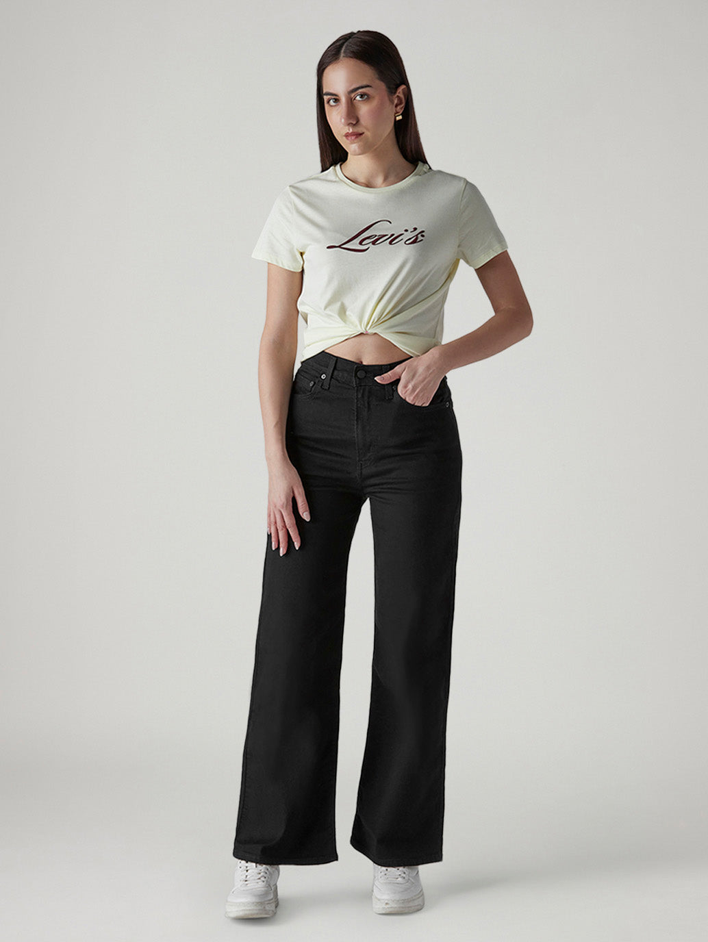 Women's Black Ribcage Wide Leg Fit High Rise Jeans
