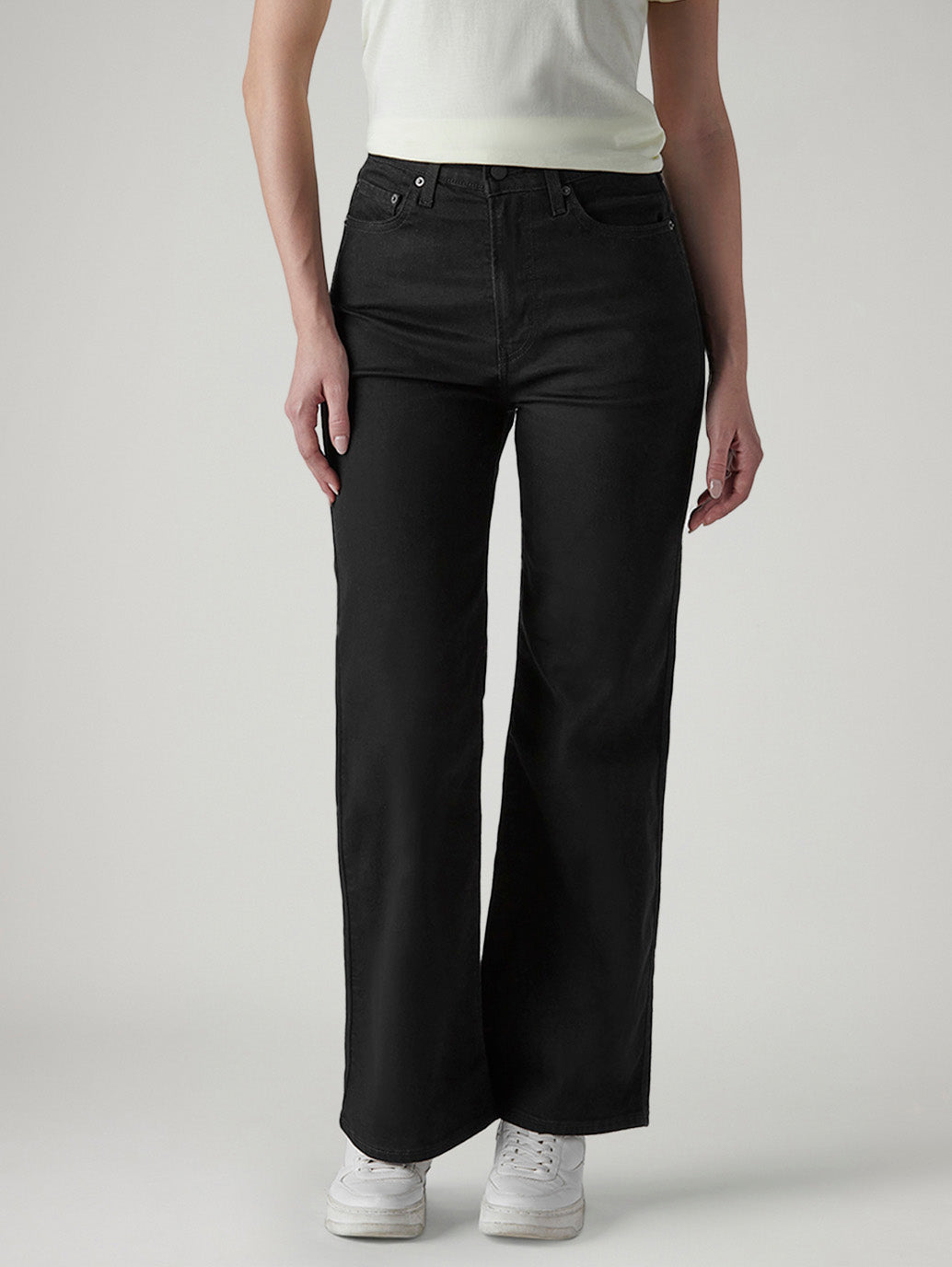 Women's Black Ribcage Wide Leg Fit High Rise Jeans - Front View