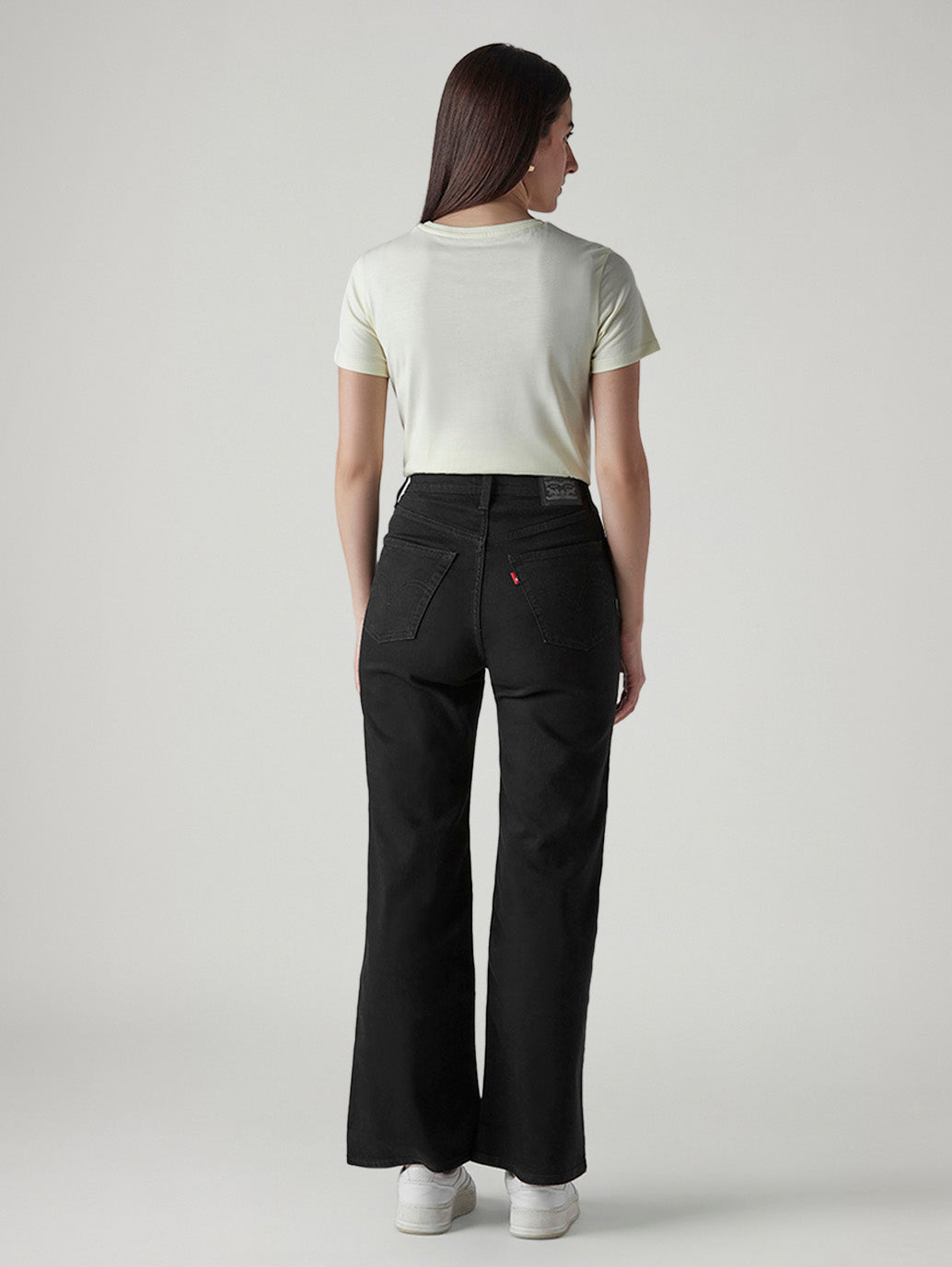 Women's Black Ribcage Wide Leg Fit High Rise Jeans - Back View