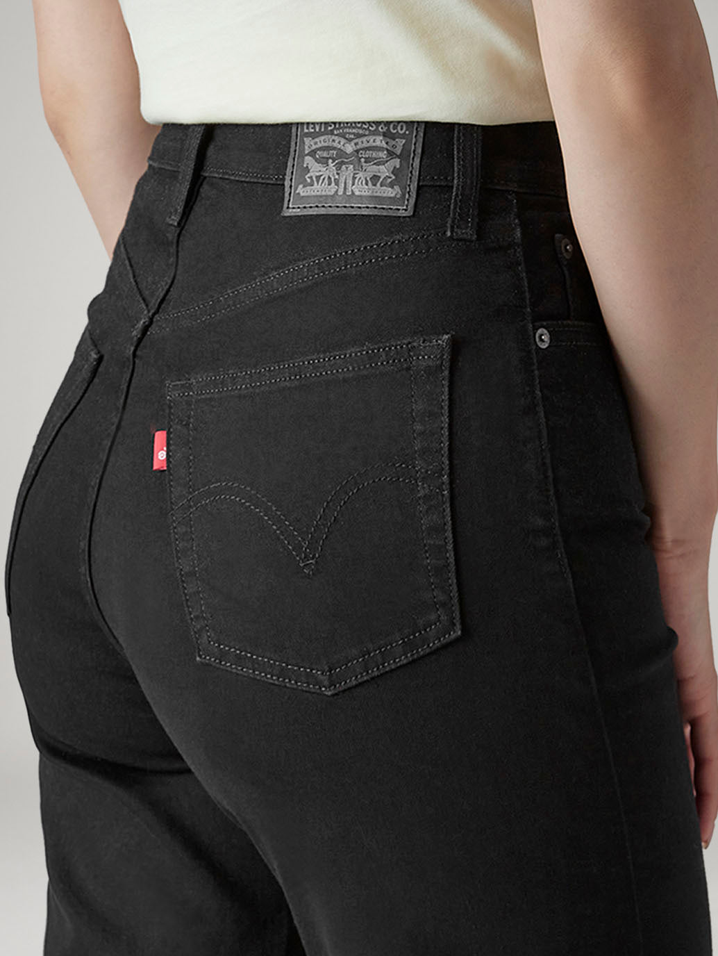 Women's Black Ribcage Wide Leg Fit High Rise Jeans - Detail View