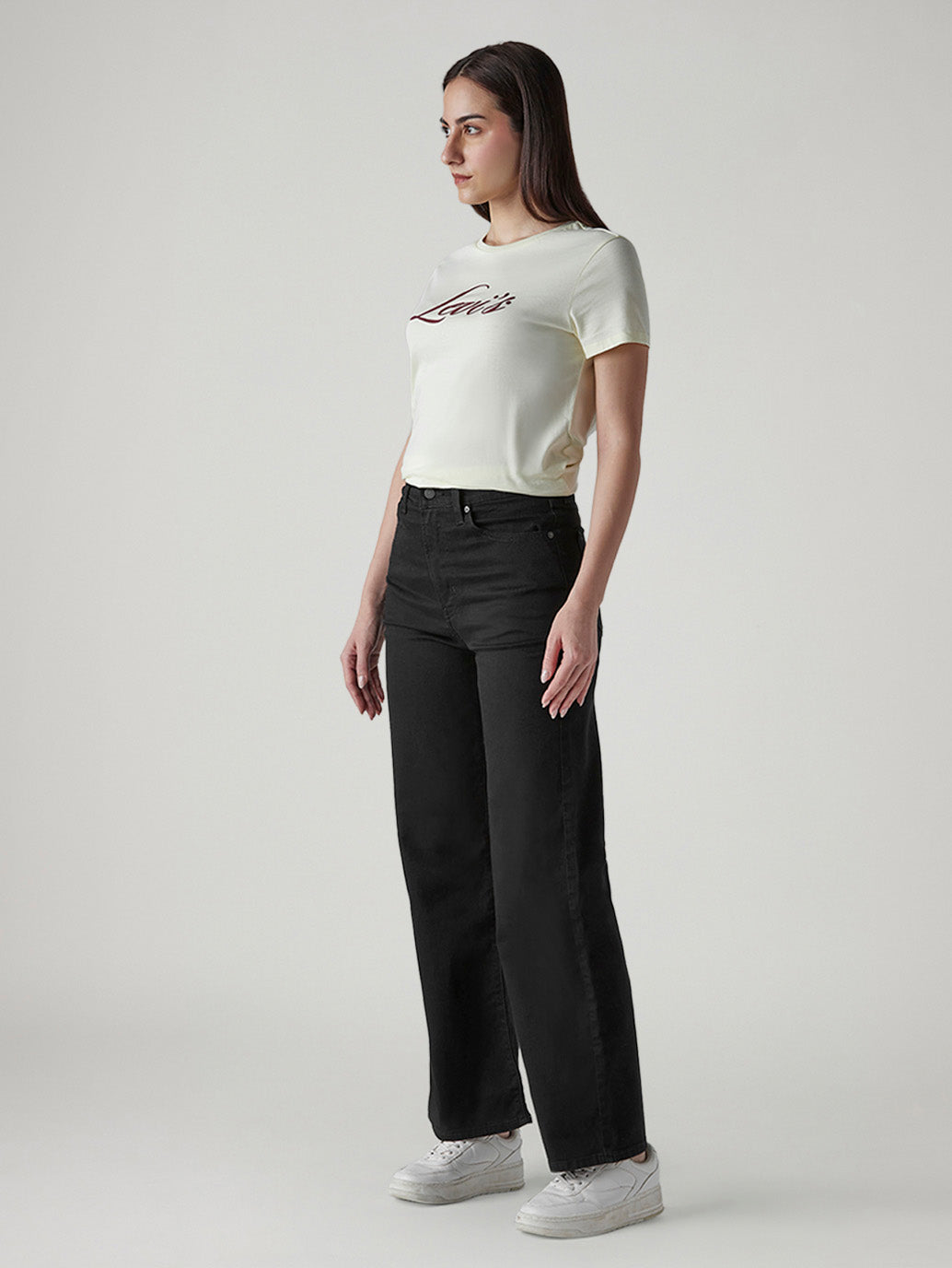 Women's Black Ribcage Wide Leg Fit High Rise Jeans - Side View
