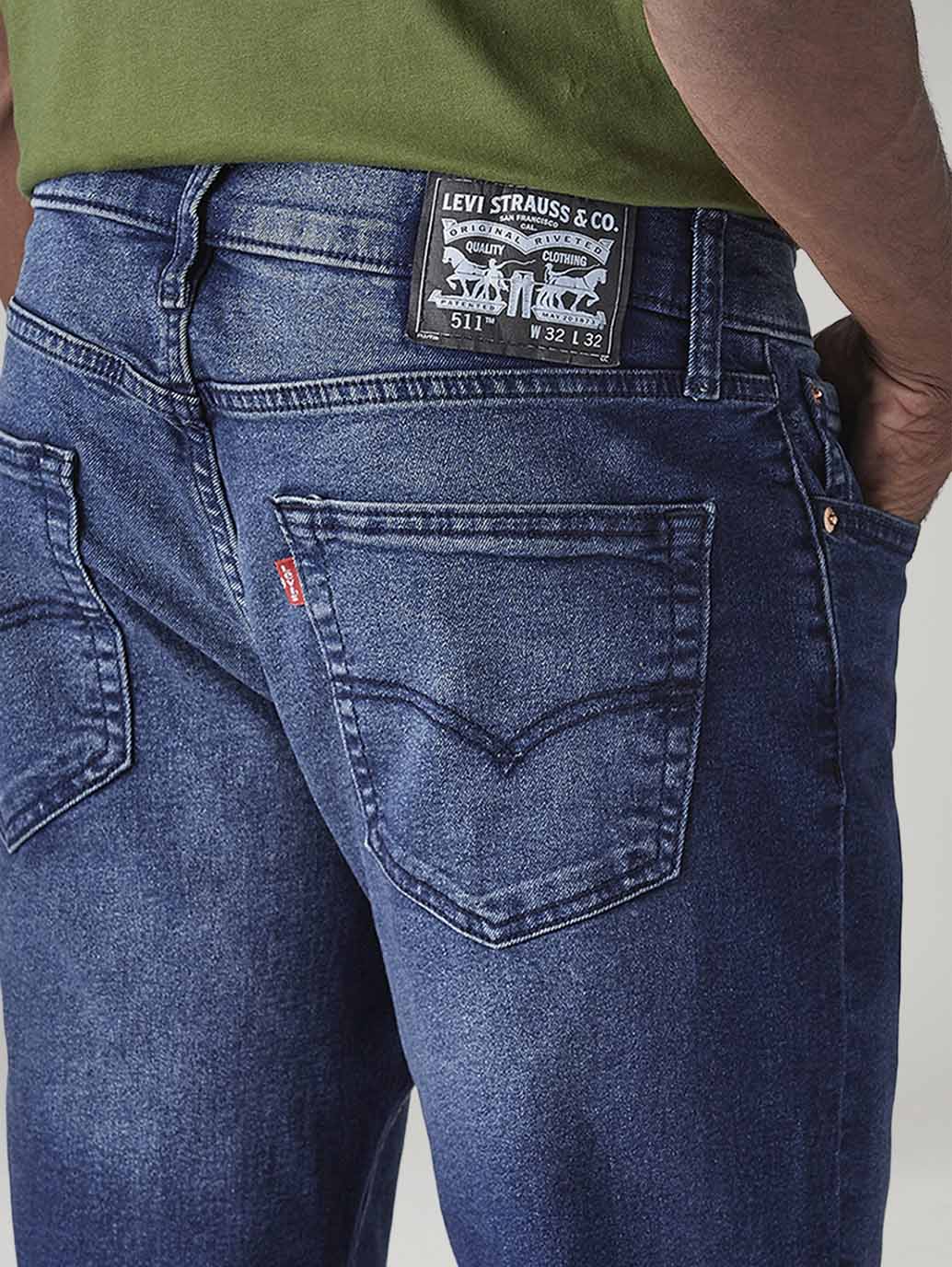 Men's 511 Dark Blue Slim Fit Mid Rise Jeans - Detail View