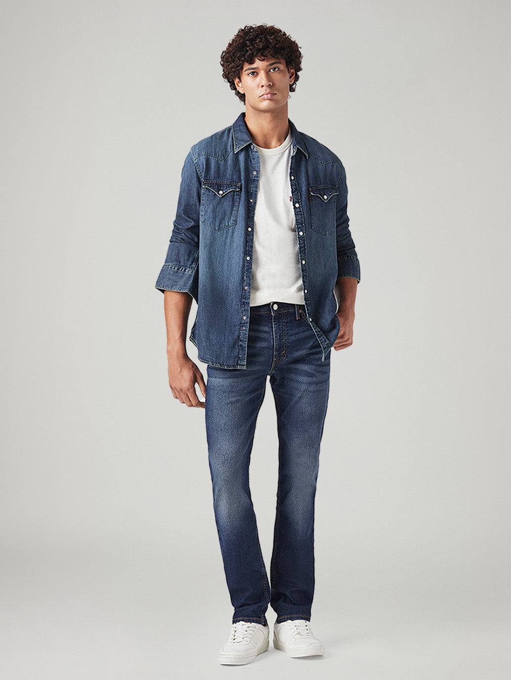 Men's 511 Med Indigo Slim Fit Mid Rise Tinted Jeans - Styleshot View