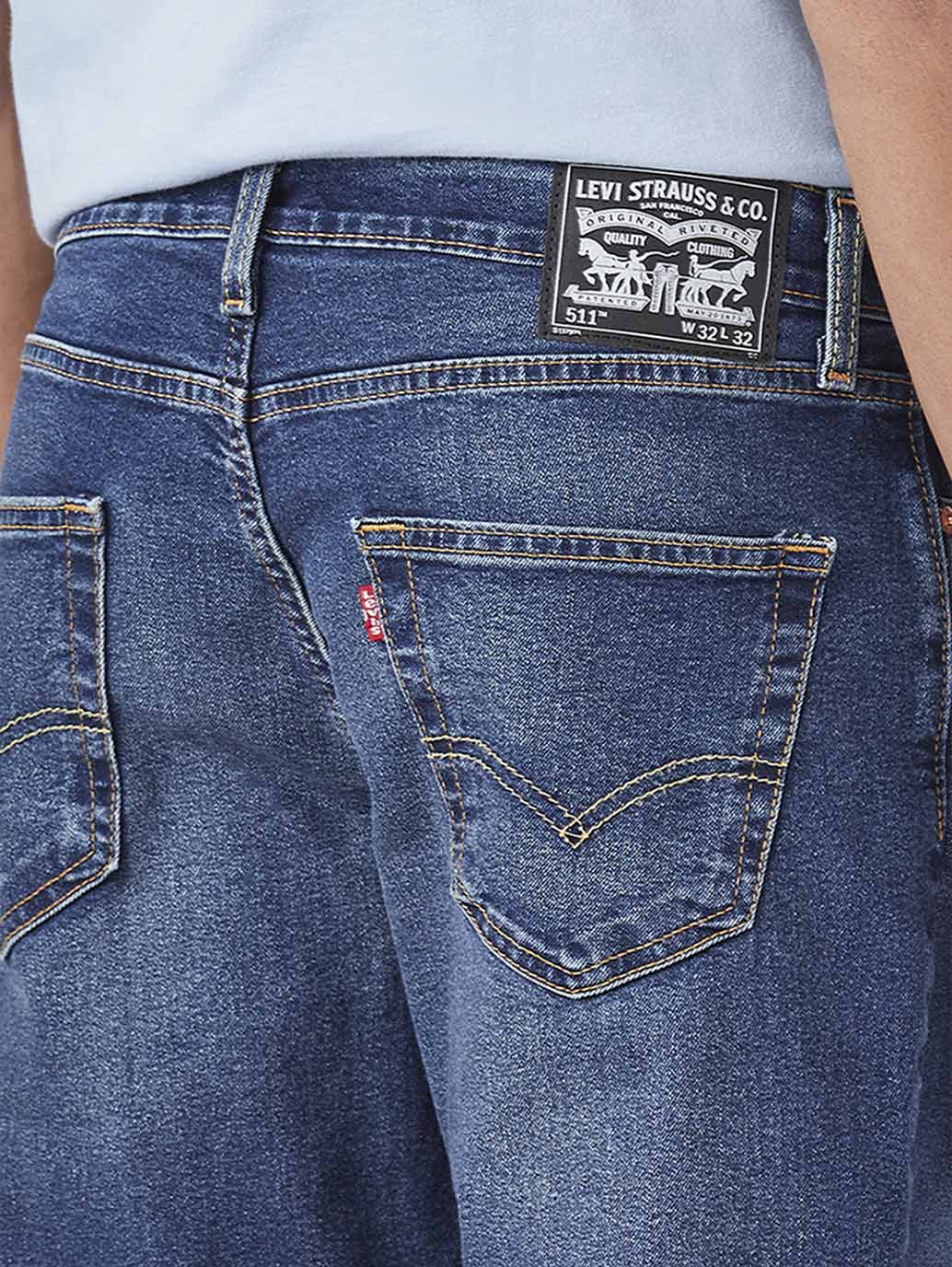 Men's 511 Blue Slim Fit Mid Rise Jeans - Detail View