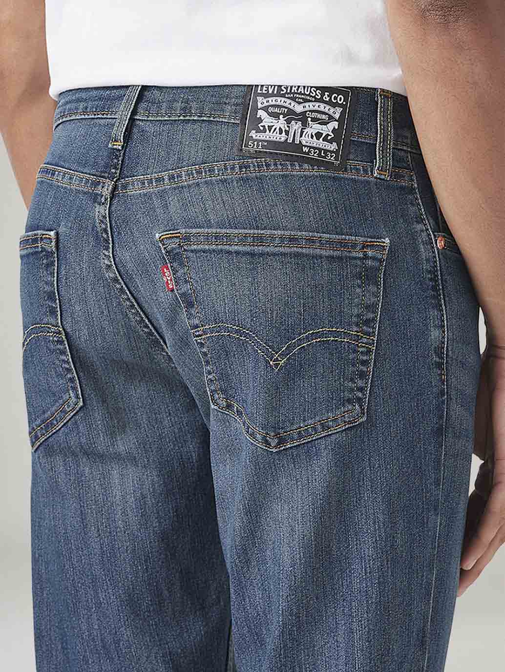 Men's 511 Blue Slim Fit Mid Rise Jeans - Detail View