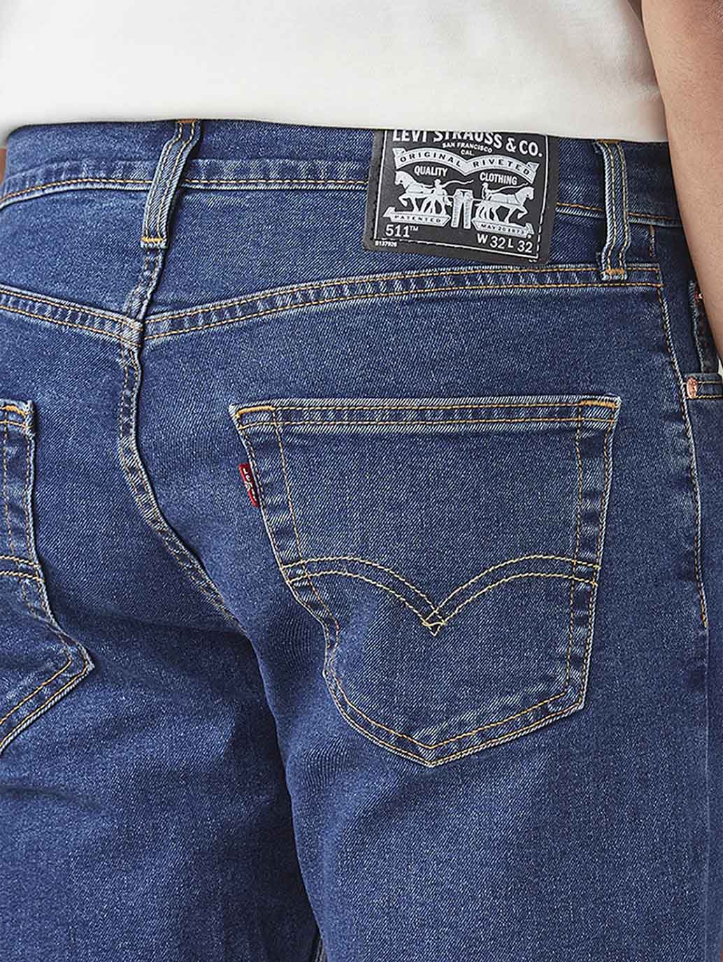 Men's 511 Blue Slim Fit Mid Rise Jeans - Detail View
