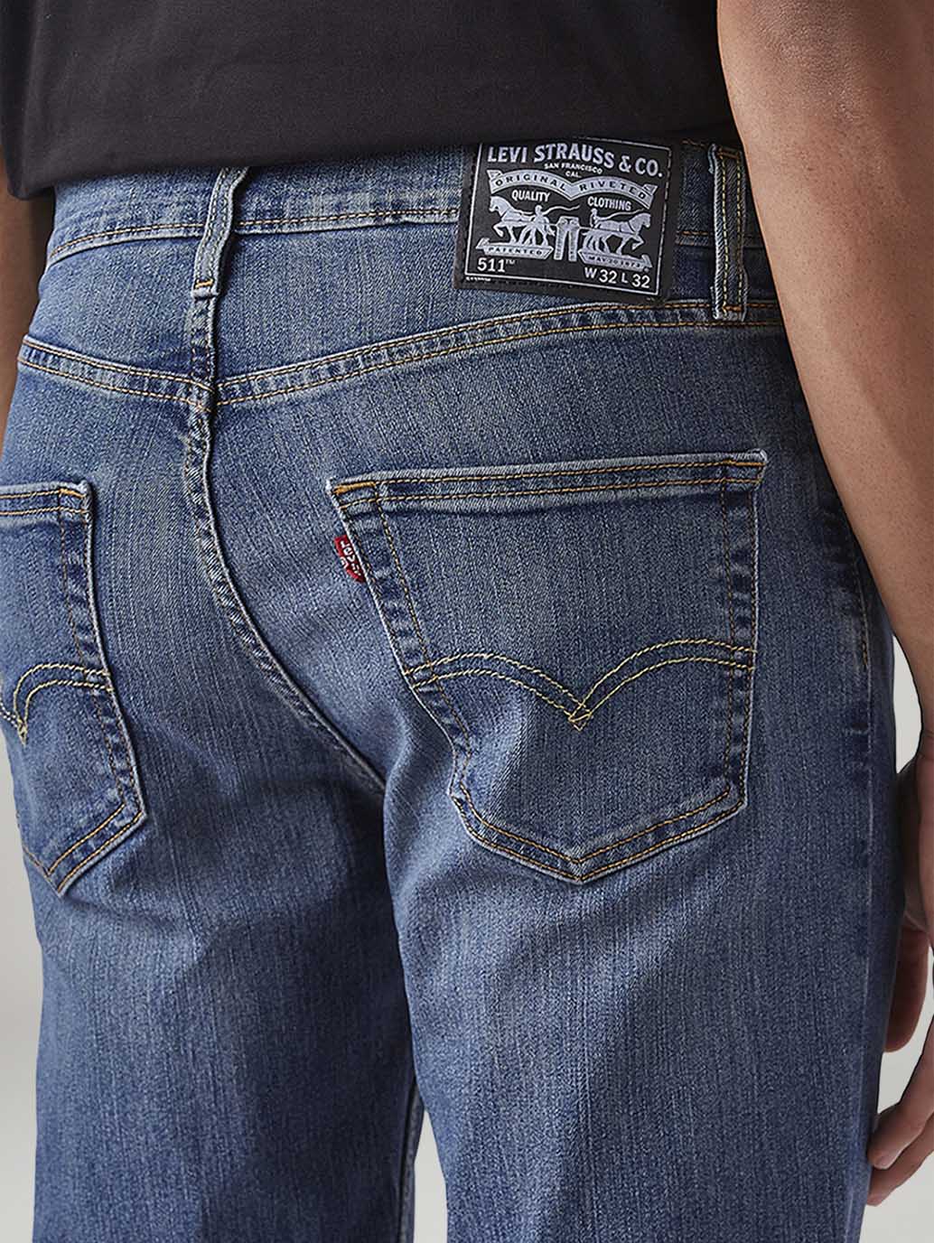 Men's 511 Blue Slim Fit Mid Rise Jeans - Detail View