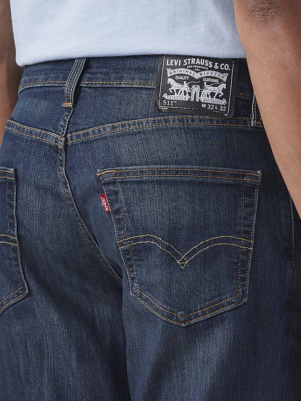Men's 511 Dark Blue Slim Fit Mid Rise Jeans - Detail View