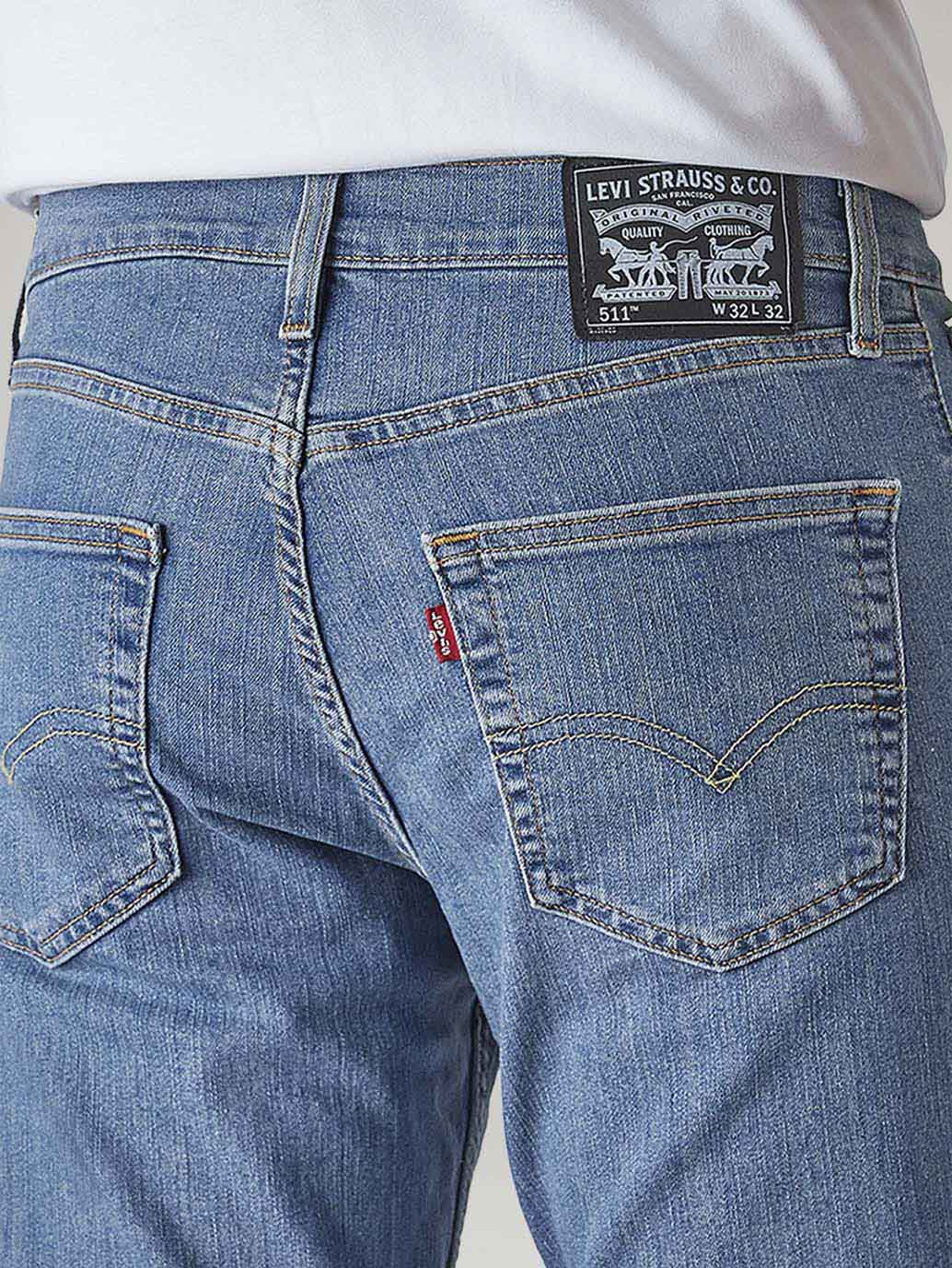 Men's 511 Blue Slim Fit Mid Rise Jeans - Detail View