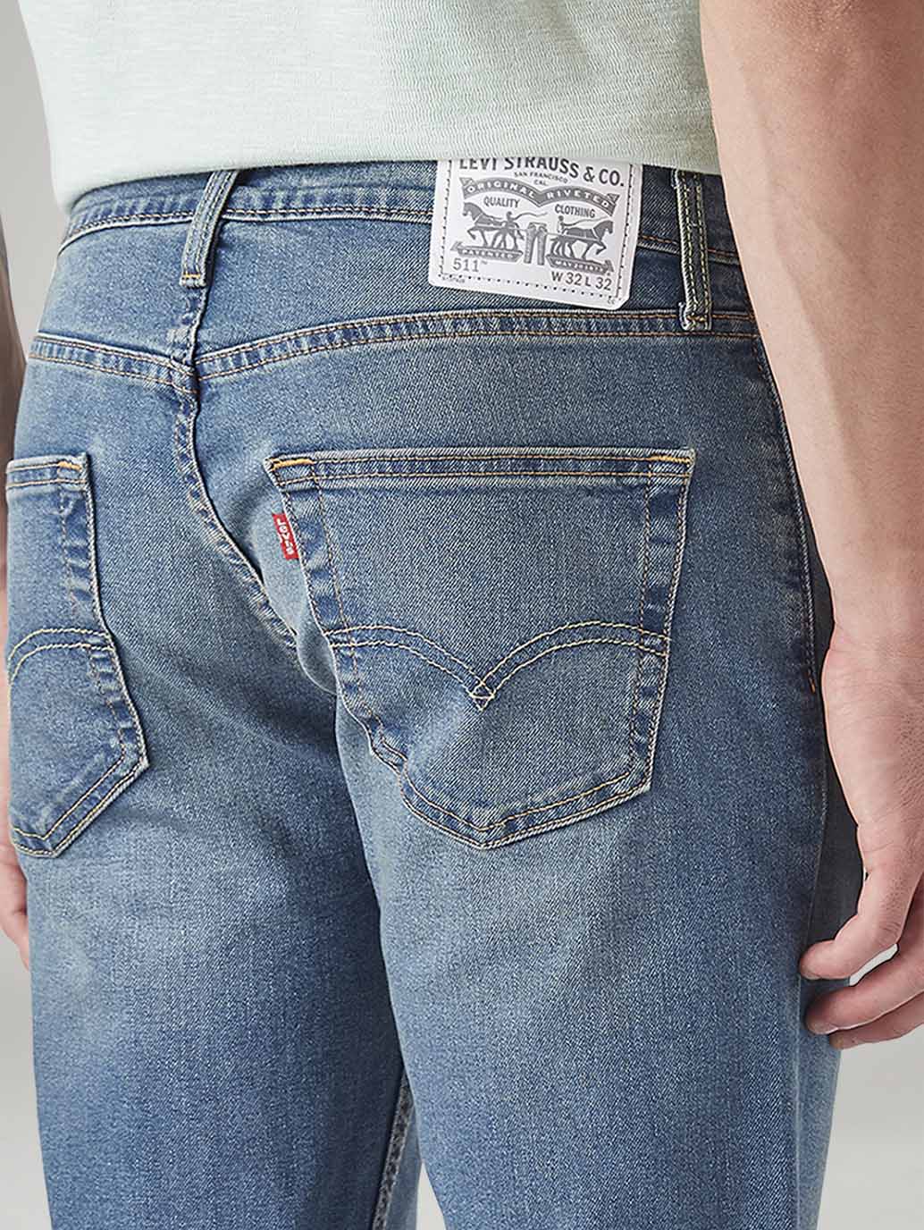 Men's 511 Blue Slim Fit Mid Rise Jeans - Detail View