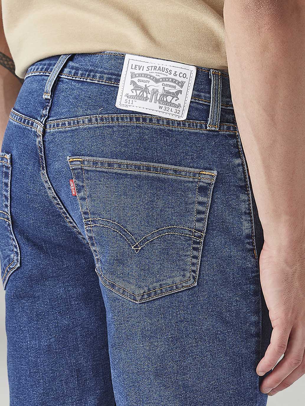 Men's 511 Blue Slim Fit Mid Rise Jeans - Detail View