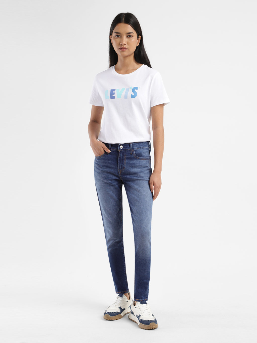 Women's 710 Blue Skinny Fit Mid Rise Jeans