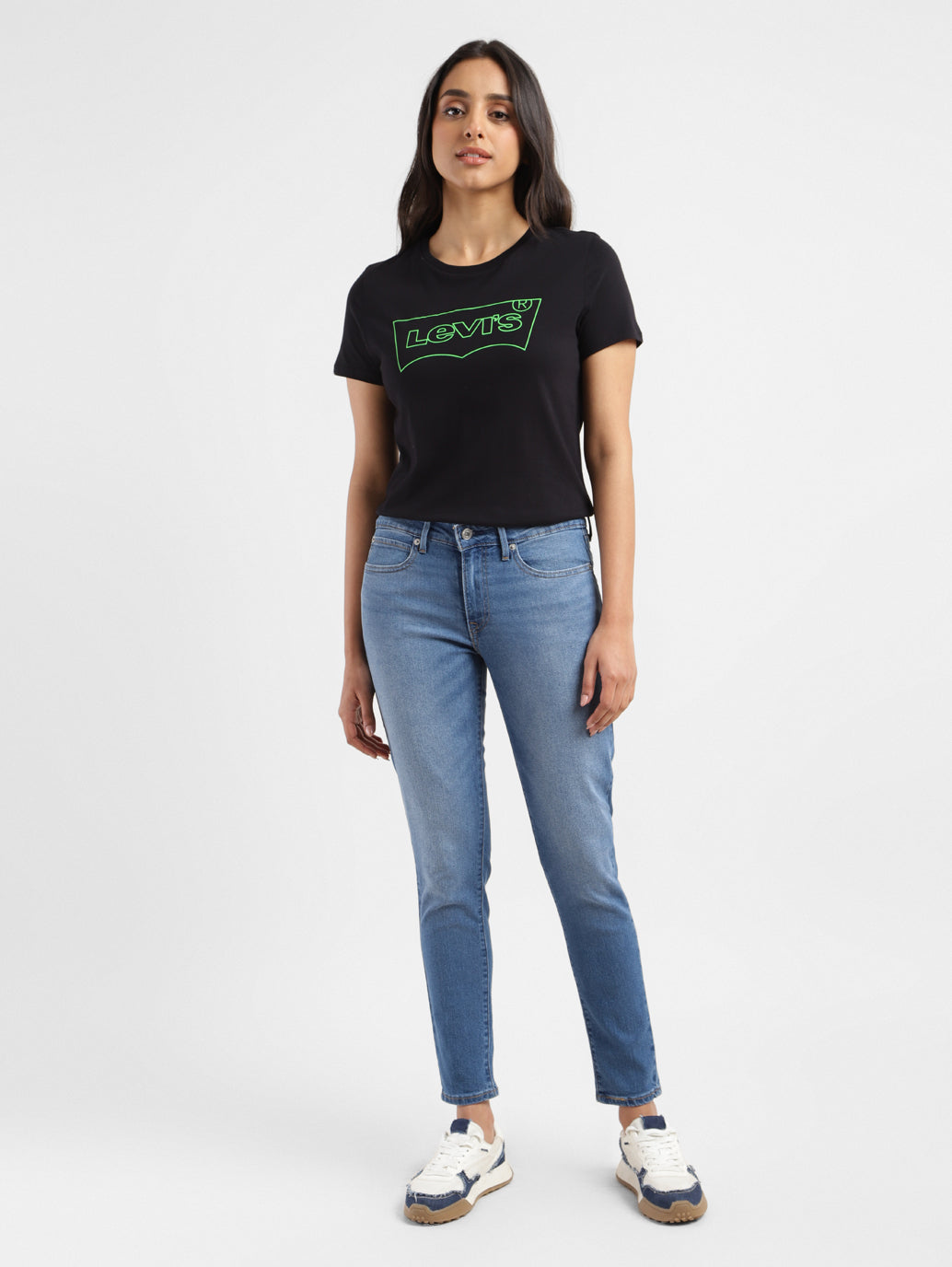 Women's 711 Blue Skinny Fit Mid Rise Jeans - StyleShot View