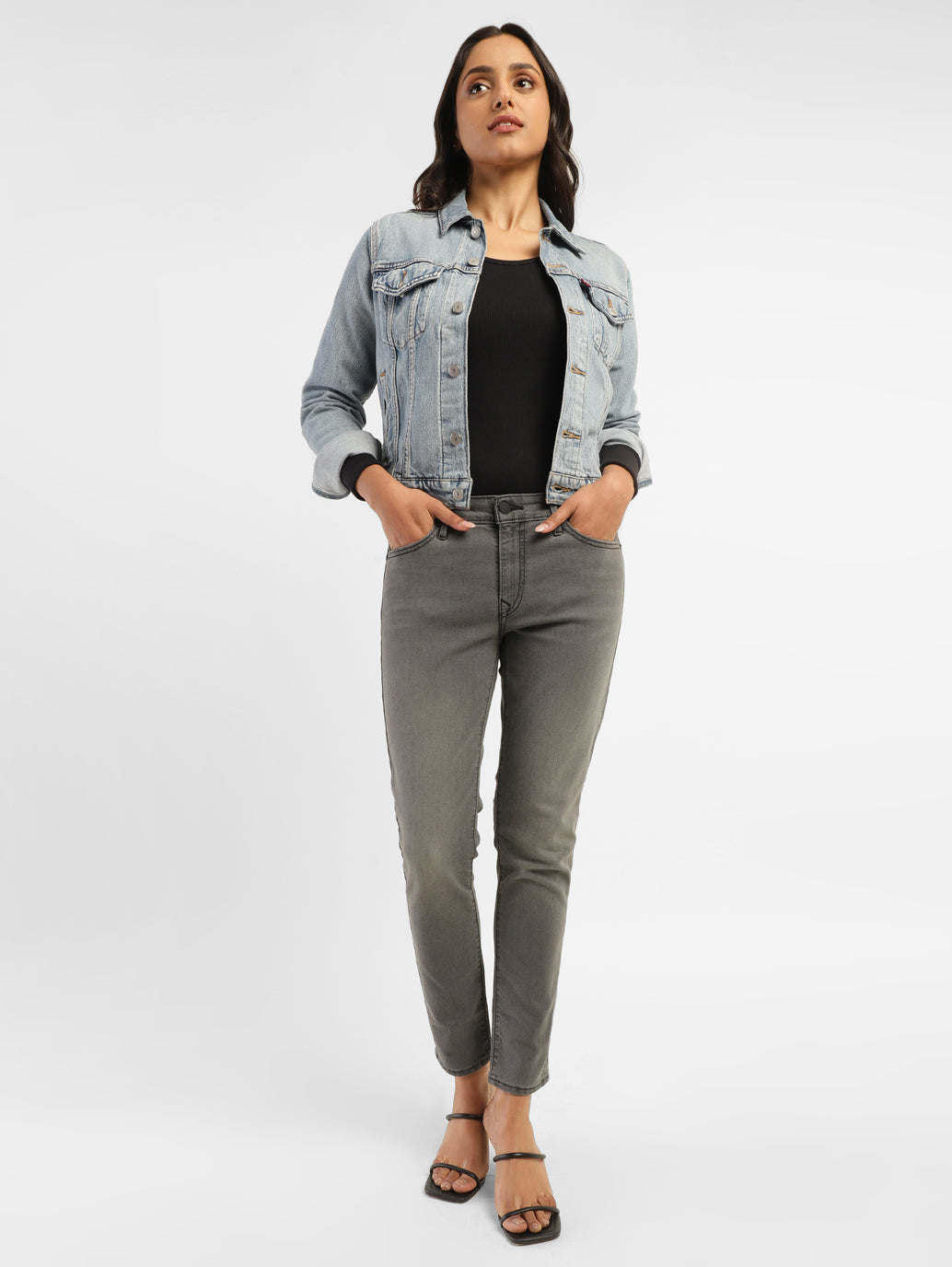 Women's 711 Grey Skinny Fit Mid Rise Jeans