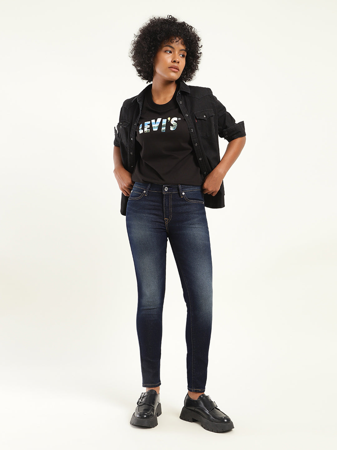 Women's 711 Blue Skinny Fit Mid Rise Jeans
