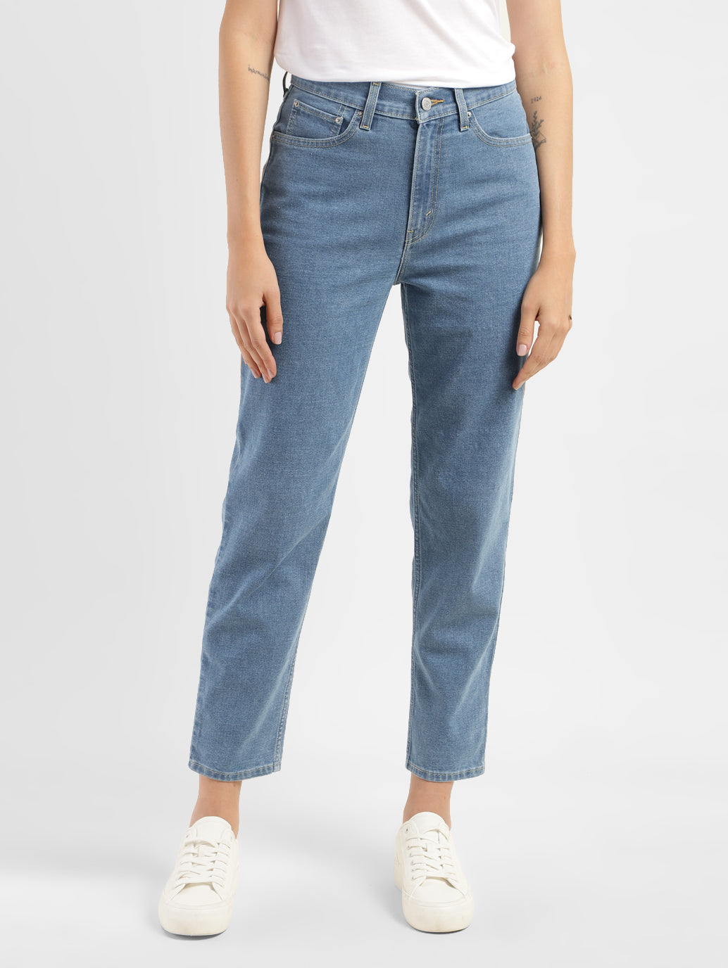 Women's Blue Loose Fit Mid Rise Mom Jeans