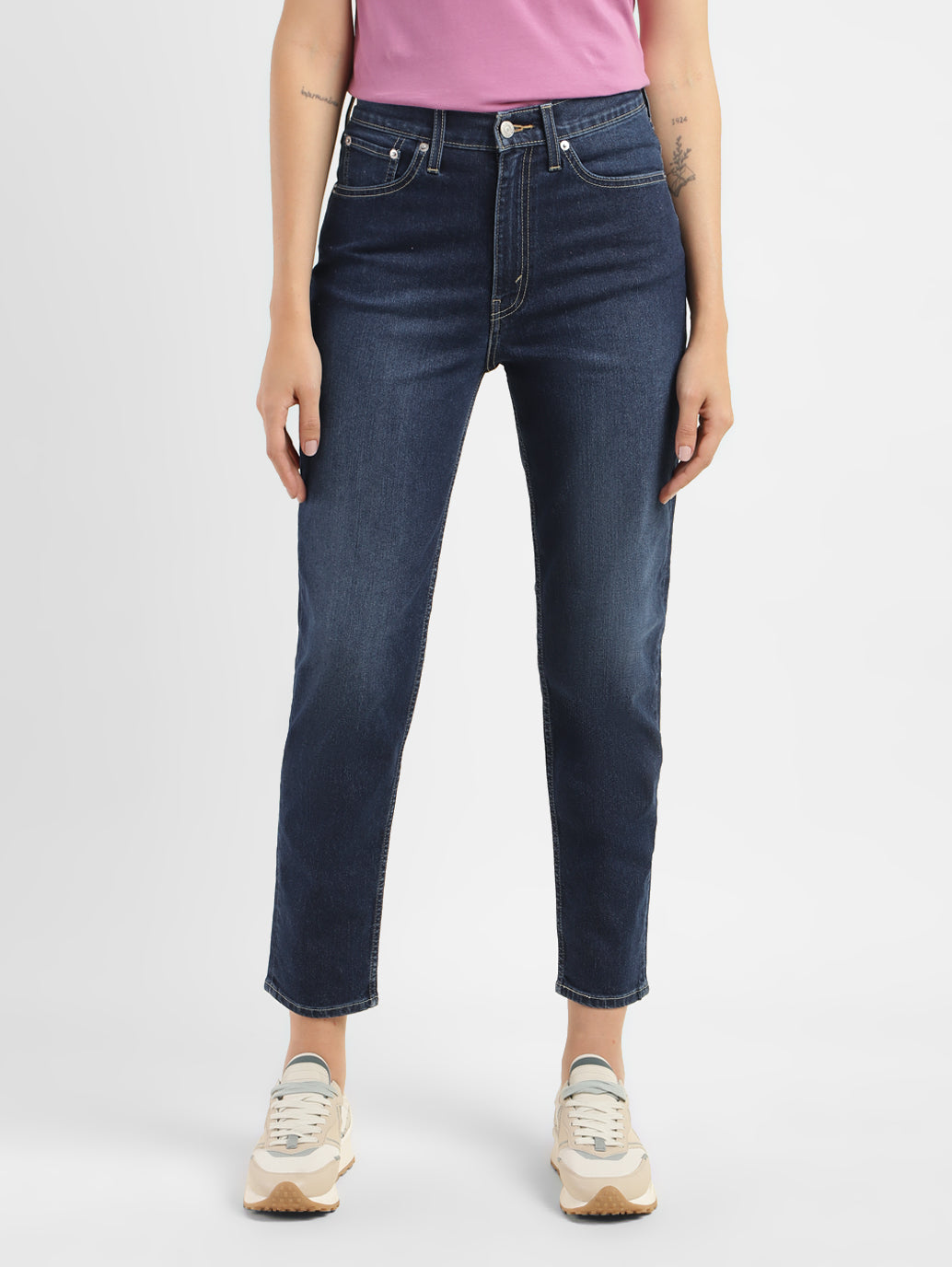 Women's Blue Loose Fit High Rise Mom Jeans