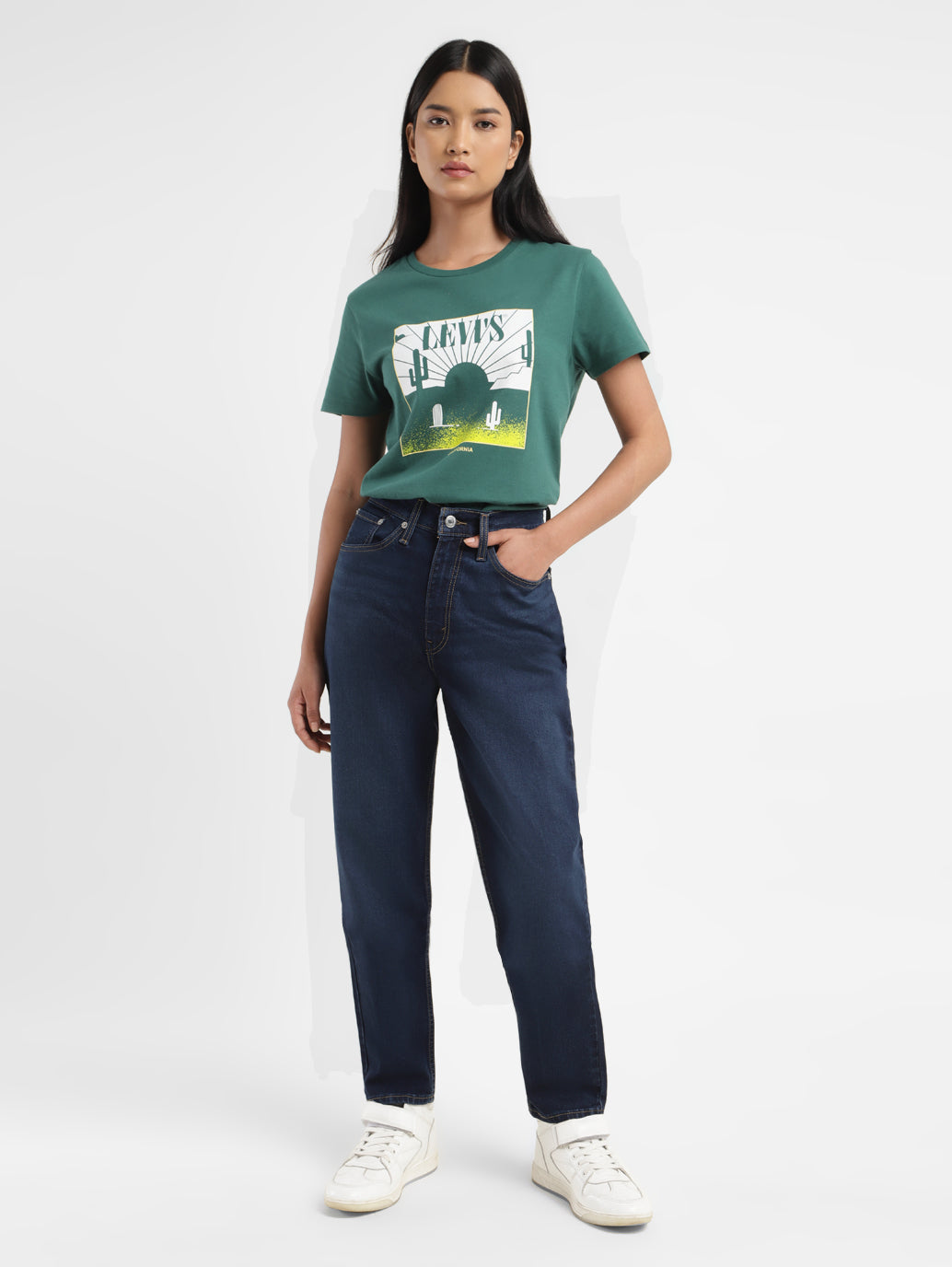 Women's Blue Mom Loose Fit High Rise Jeans