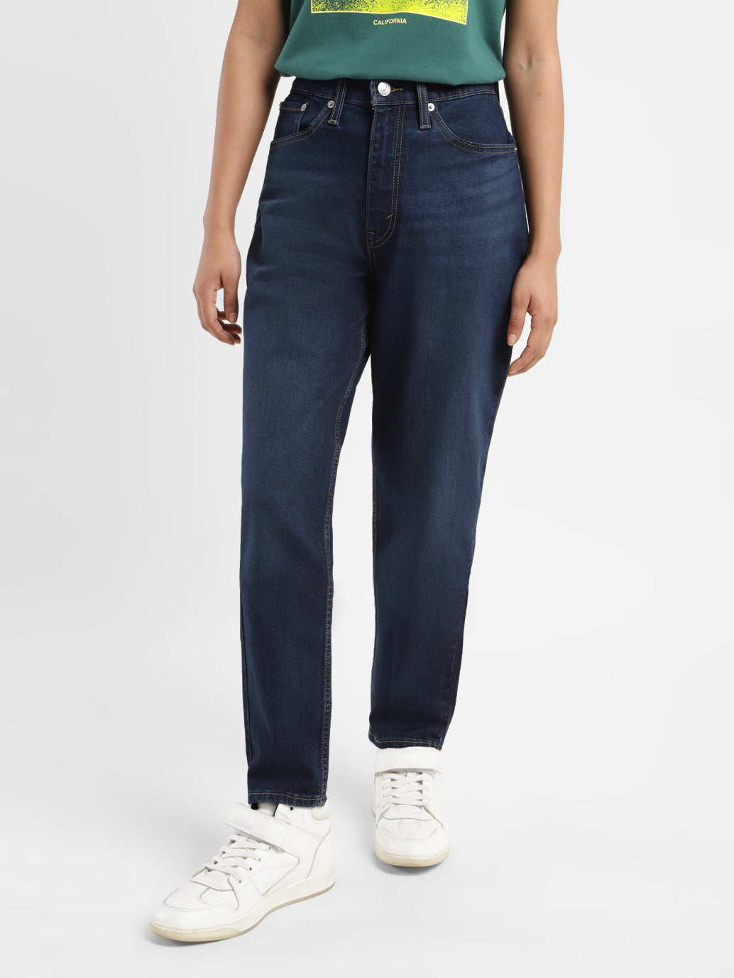 Women's Blue Mom Loose Fit High Rise Jeans - Main Image