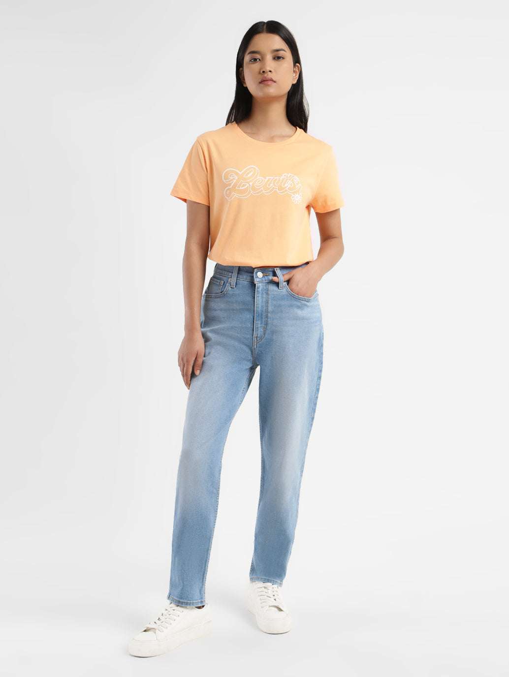 Women's Blue Mom Loose Fit High Rise Jeans