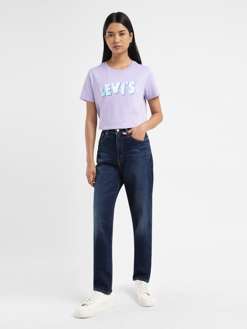 Women's Navy Blue Mom Loose Fit High Rise Jeans