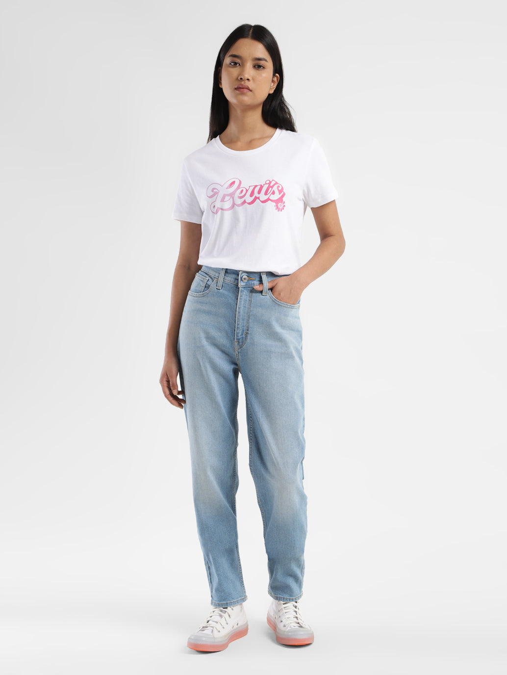 Women's Blue Mom Loose Fit High Rise Jeans
