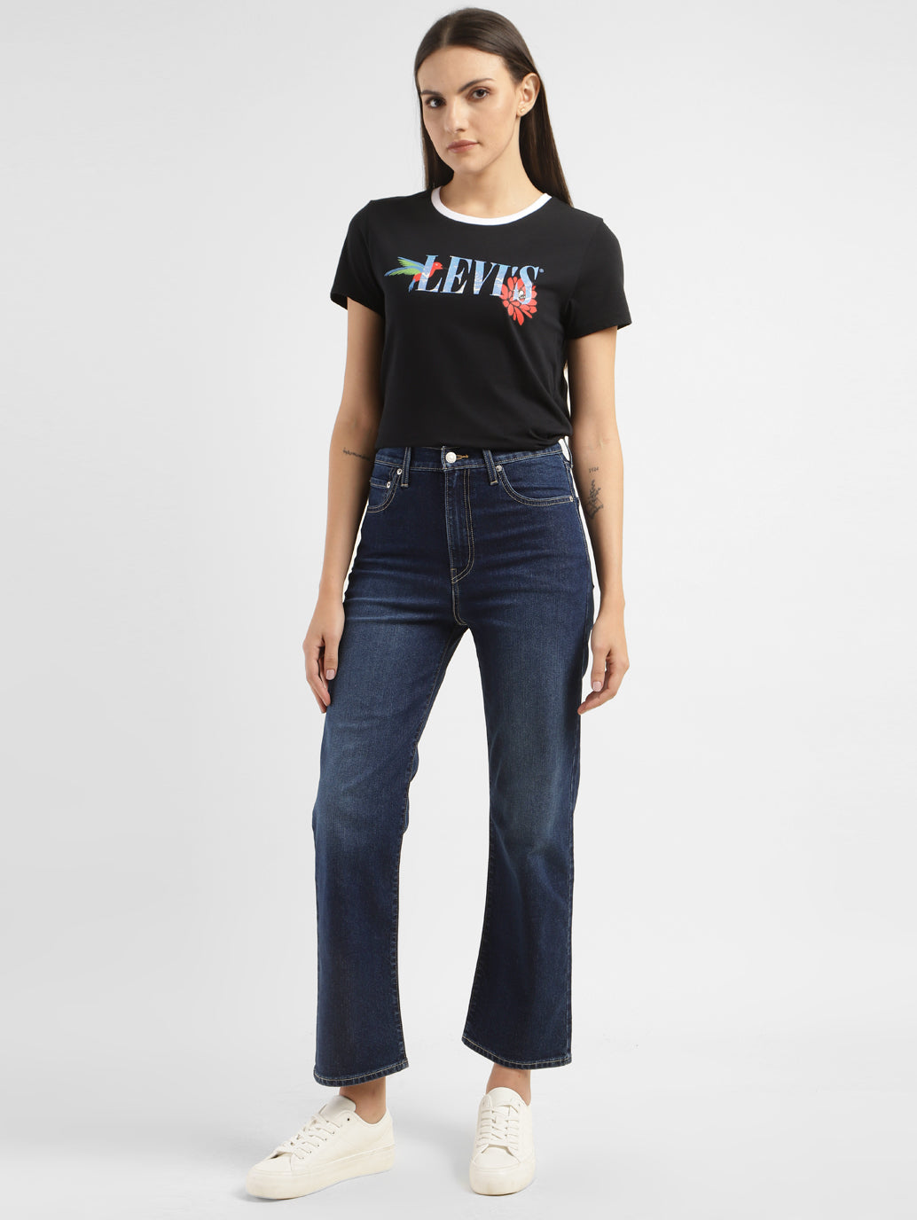 Women's Blue Ribcage Straight Fit Mid Rise Jeans