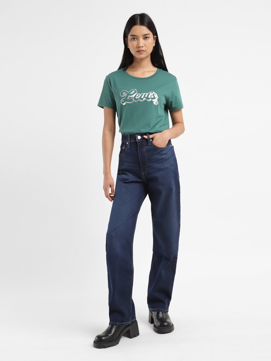 Women's Blue Ribcage Straight Fit High Rise Jeans