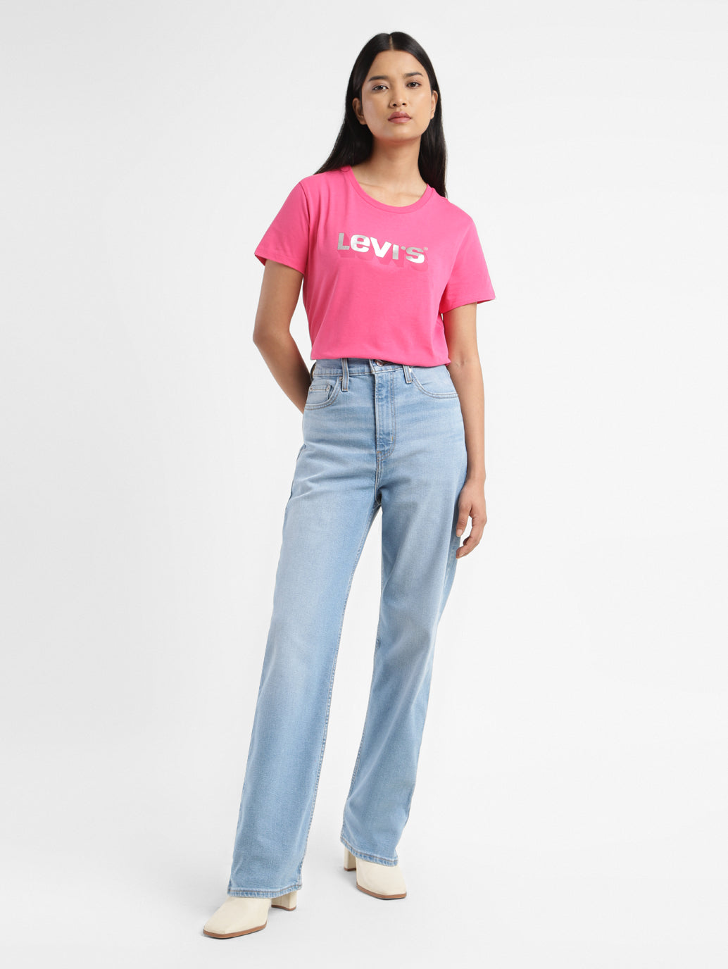 Women's Blue Ribcage Straight Fit High Rise Jeans
