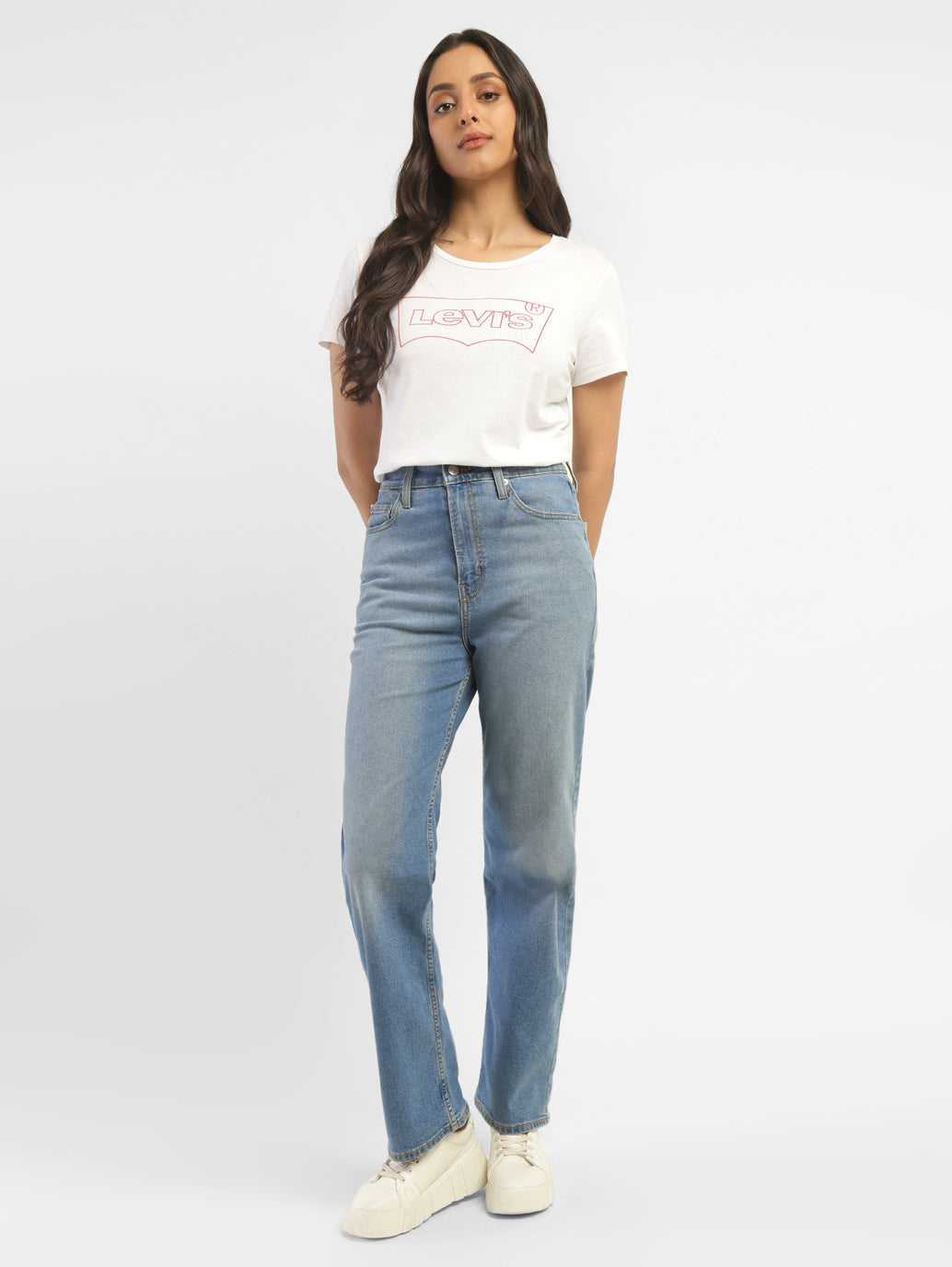 Women's Blue Ribcage Straight Fit High Rise Jeans