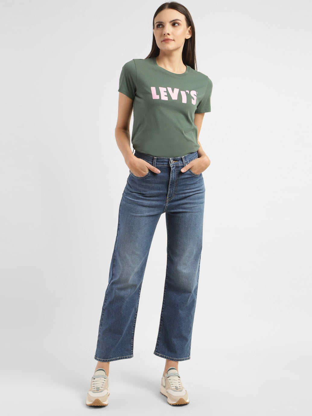 Women's Blue Ribcage Straight Fit High Rise Jeans