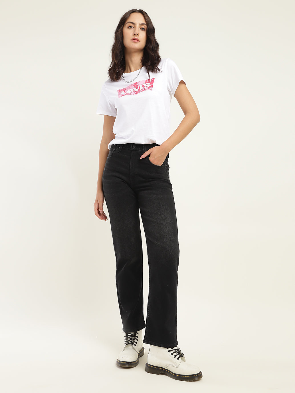 Women's Black Ribcage Straight Fit High Rise Jeans