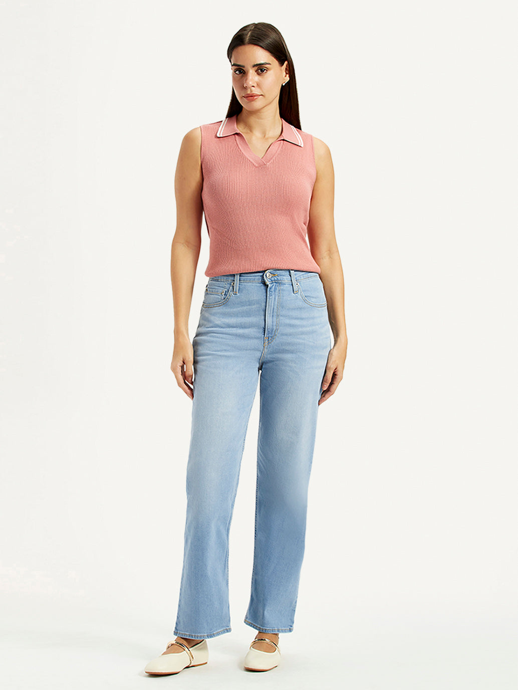 Women's Blue Ribcage Straight Fit High Rise Jeans - 8c4492e5-32f9-469b-810c-f68d779105b3 View