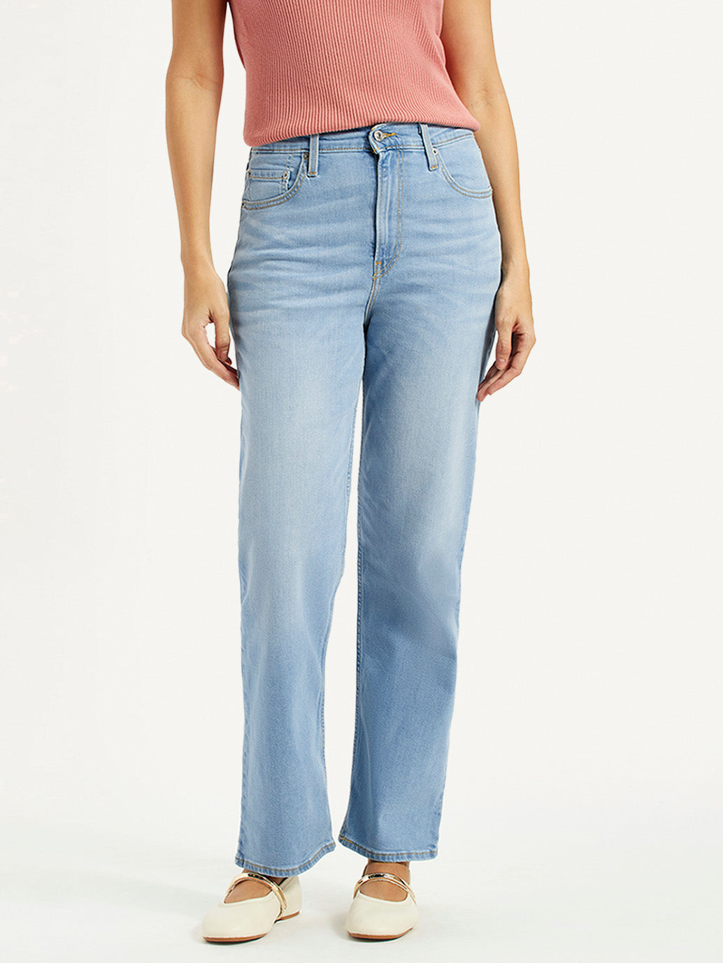 Women's Blue Ribcage Straight Fit High Rise Jeans - Front View