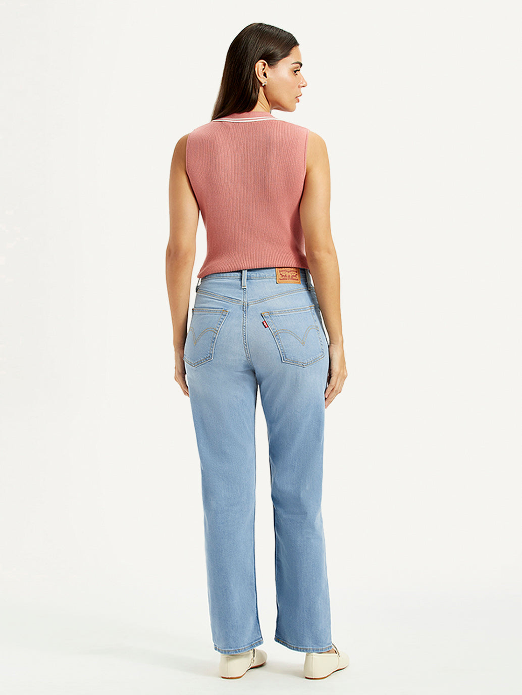 Women's Blue Ribcage Straight Fit High Rise Jeans - Back View